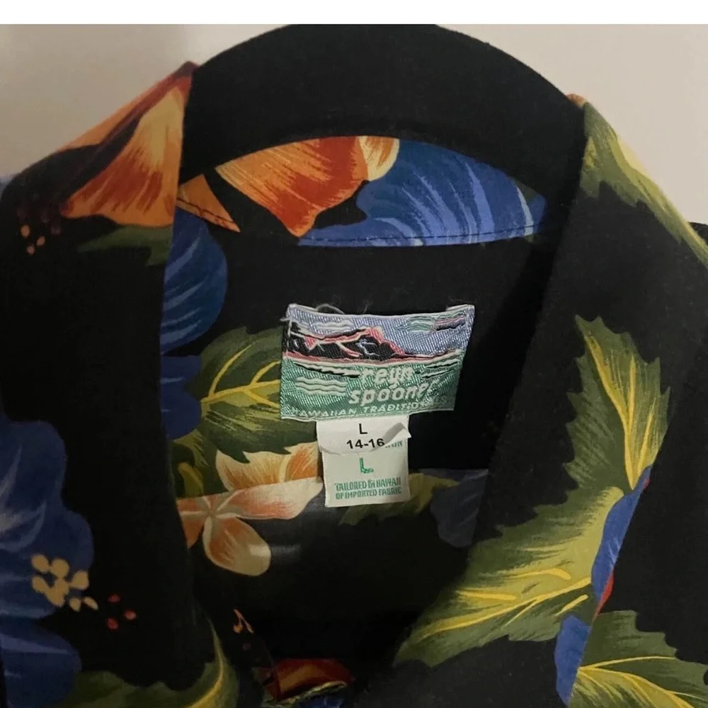 reyn spooner Kids Black Hawaiian Shirt with Blue, Yellow & Orange Floral Print